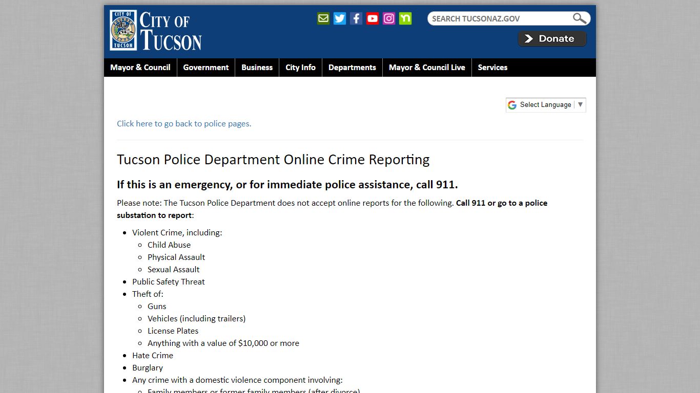 Tucson Police Department Online Crime Reporting