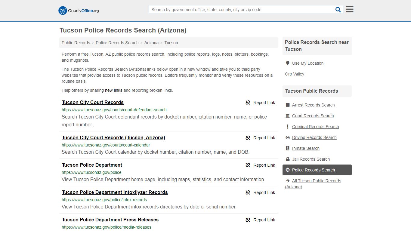 Police Records Search - Tucson, AZ (Accidents & Arrest Records)