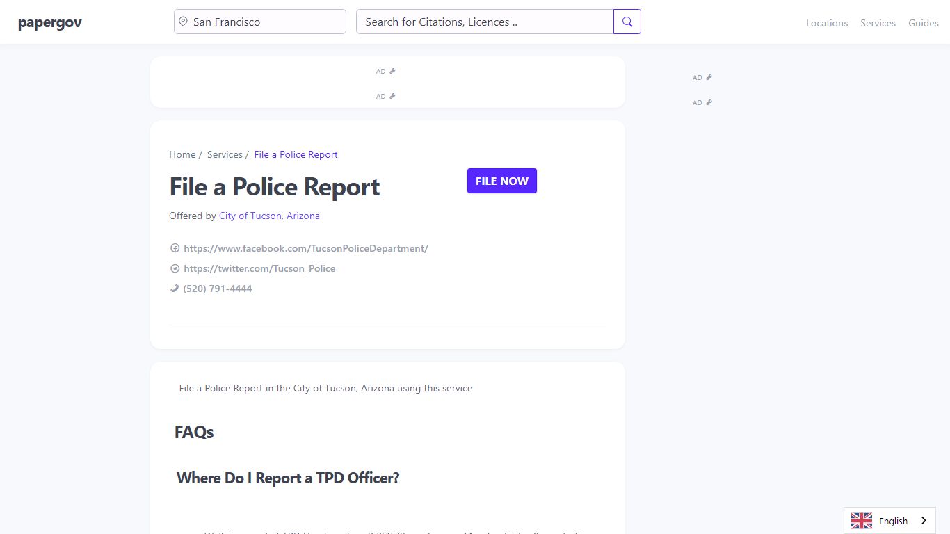 File a Police Report Online | City of Tucson | papergov